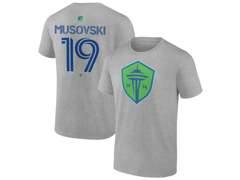 Men's Seattle Sounders FC Authentic Stack #19 Danny Musovski T-Shirt - Gray