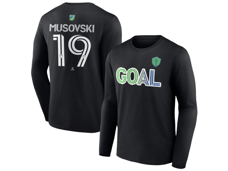 Men's Seattle Sounders FC Goal #19 Danny Musovski Long Sleeve T-Shirt - Black
