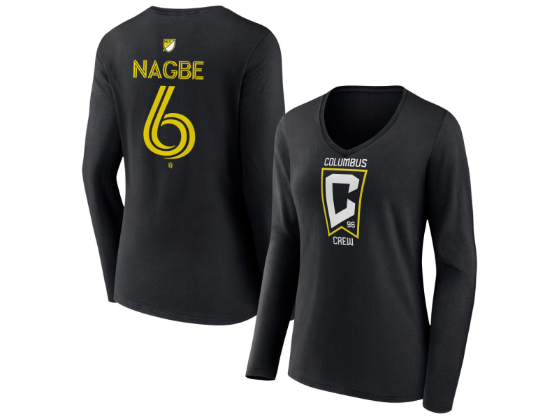 Women's Columbus Crew #6 Darlington Nagbe Team Authentic Long Sleeve V-Neck T-Shirt - Black