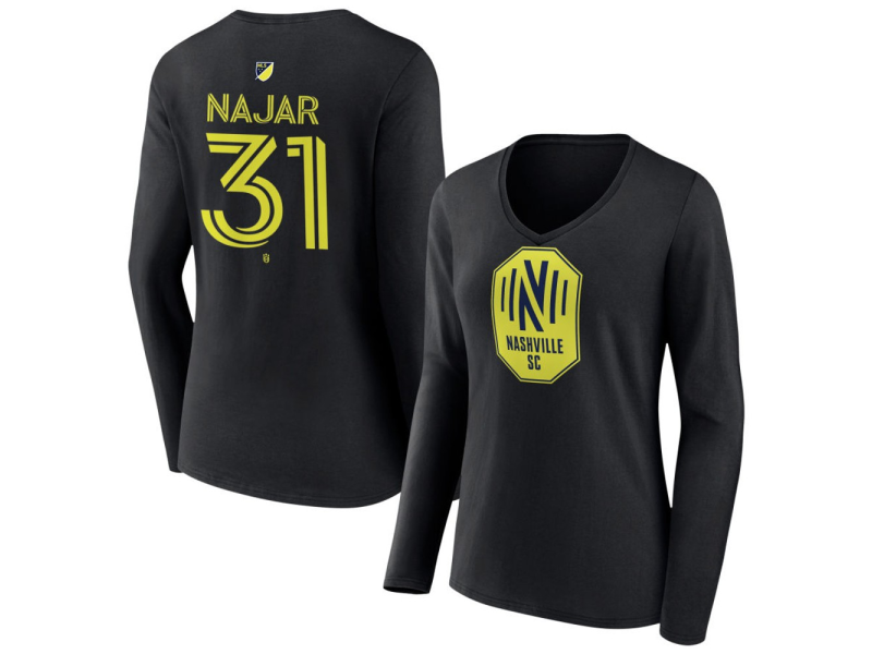 Women's Nashville SC #31 Andy Najar Team Authentic Long Sleeve V-Neck T-Shirt - Black