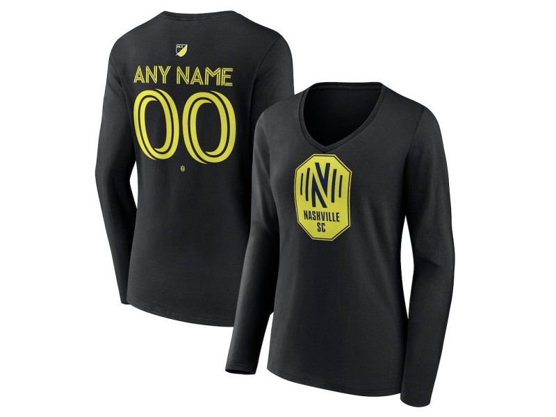 Women's Nashville SC Custom Team Authentic Long Sleeve V-Neck T-Shirt - Black