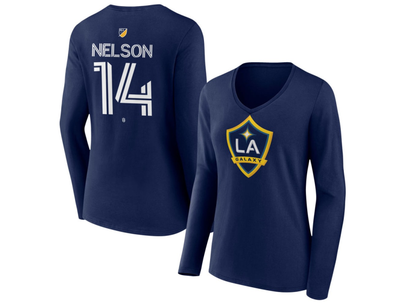 Women's LA Galaxy #14 John Nelson Team Authentic Long Sleeve V-Neck T-Shirt - Navy