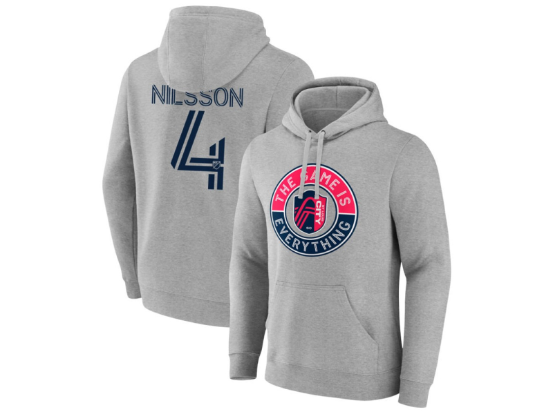 Men's St. Louis City SC The Game Is Everything #4 Joakim Nilsson Pullover Hoodie - Gray