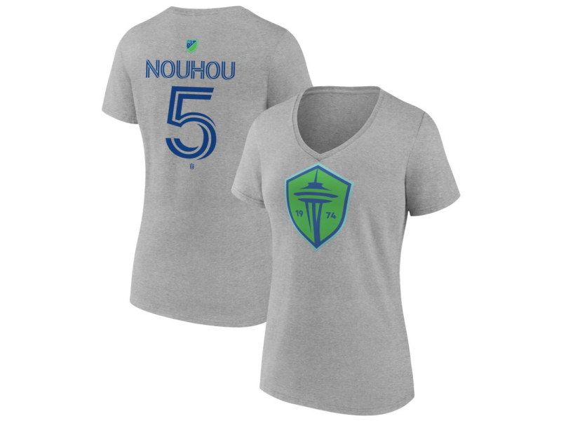 Women's Seattle Sounders FC Authentic Stack #5 Nouhou Tolo V-Neck T-Shirt - Gray