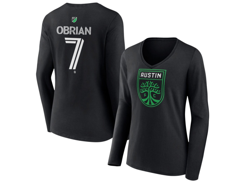 Women's Austin FC #7 Jader Obrian Team Authentic Long Sleeve V-Neck T-Shirt - Black