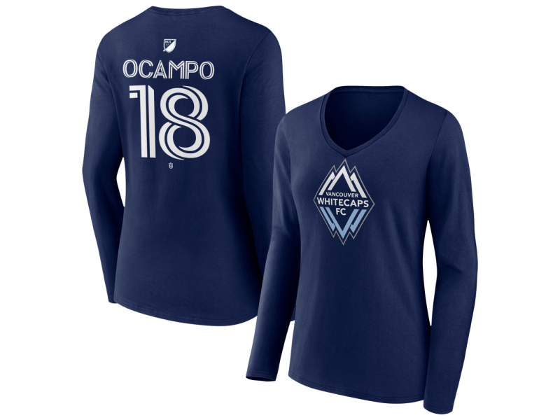 Women's Vancouver Whitecaps FC #18 Edier Ocampo Team Authentic Long Sleeve V-Neck T-Shirt - Navy