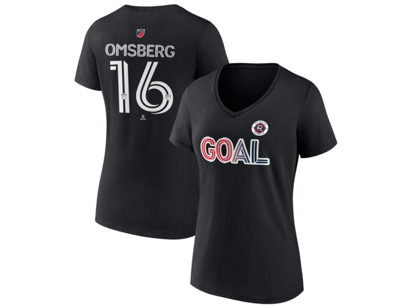 Women's New England Revolution Goal #16 Wyatt Omsberg V-Neck T-Shirt - Black