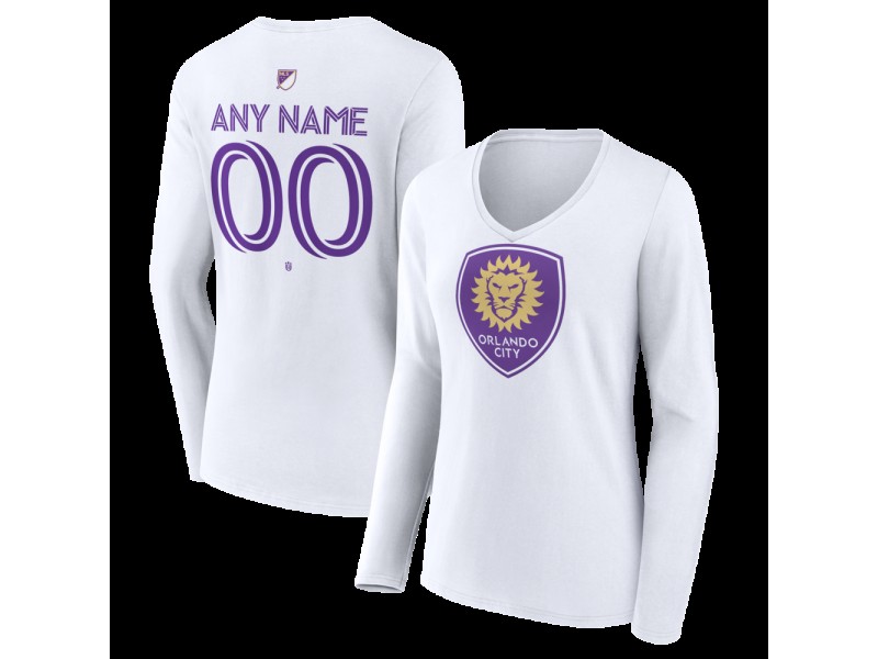 Women's Orlando City SC Authentic Stack Custom Long Sleeve V-Neck T-Shirt - White