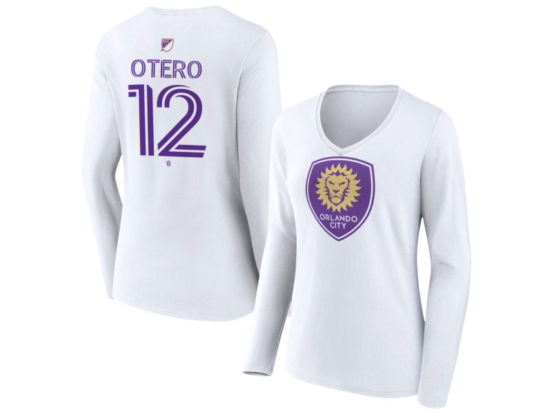 Women's Orlando City SC Authentic Stack #12 Javier Otero Long Sleeve V-Neck T-Shirt - White
