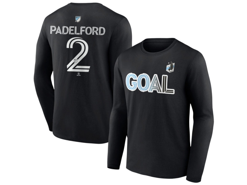 Men's Minnesota United FC Goal #2 Devin Padelford Long Sleeve T-Shirt - Black