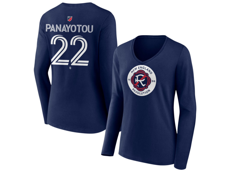 Women's New England Revolution #22 Jack Panayotou Team Authentic Long Sleeve V-Neck T-Shirt - Navy