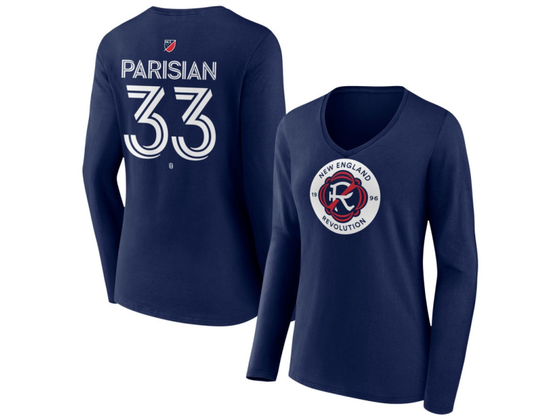 Women's New England Revolution #33 Donovan Parisian Team Authentic Long Sleeve V-Neck T-Shirt - Navy
