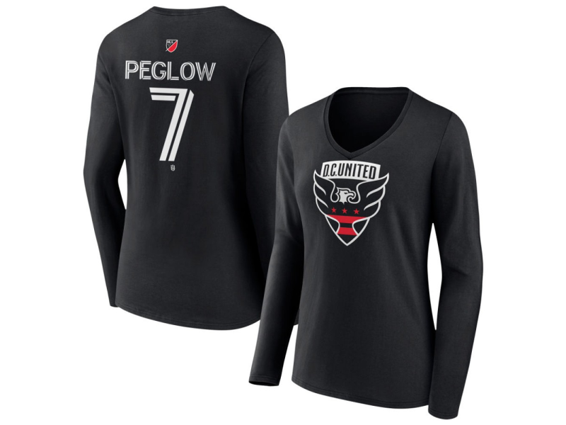 Women's D.C. United #7 Joao Peglow Team Authentic Long Sleeve V-Neck T-Shirt - Black