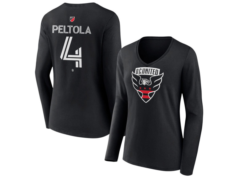 Women's D.C. United #4 Matti Peltola Team Authentic Long Sleeve V-Neck T-Shirt - Black