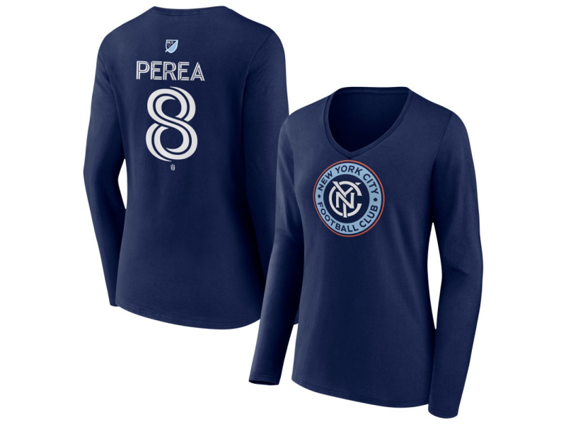 Women's New York City FC #8 Andres Perea Team Authentic Long Sleeve V-Neck T-Shirt - Navy