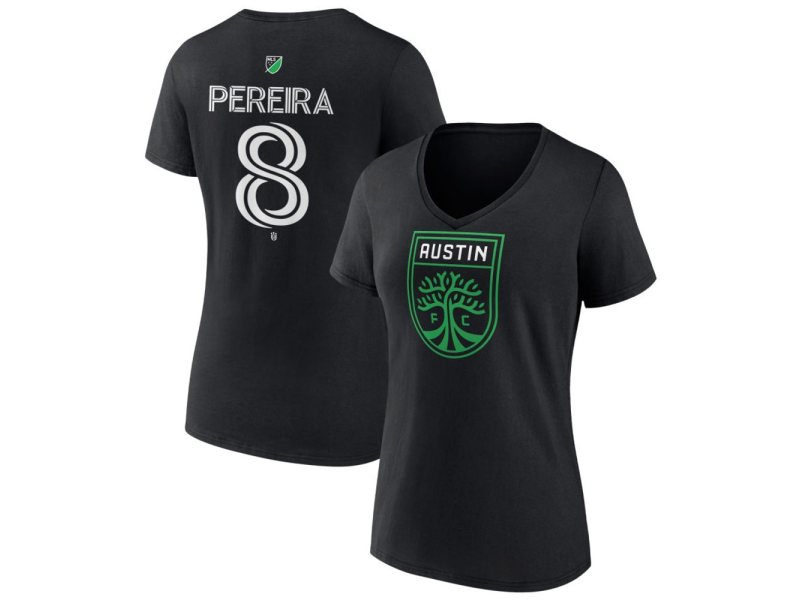 Women's Austin FC #8 Daniel Pereira Team Authentic V-Neck T-Shirt - Black