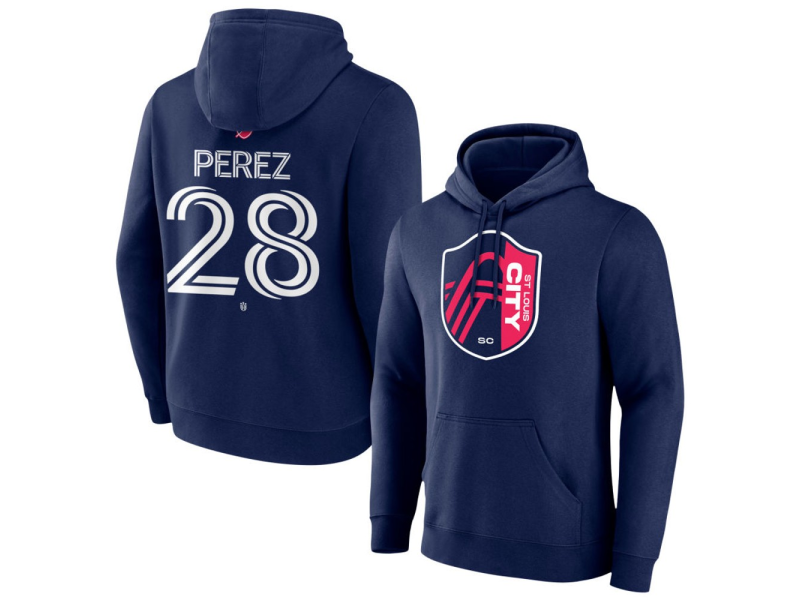 Men's St. Louis City SC #28 Miguel Perez Team Authentic Pullover Hoodie - Navy
