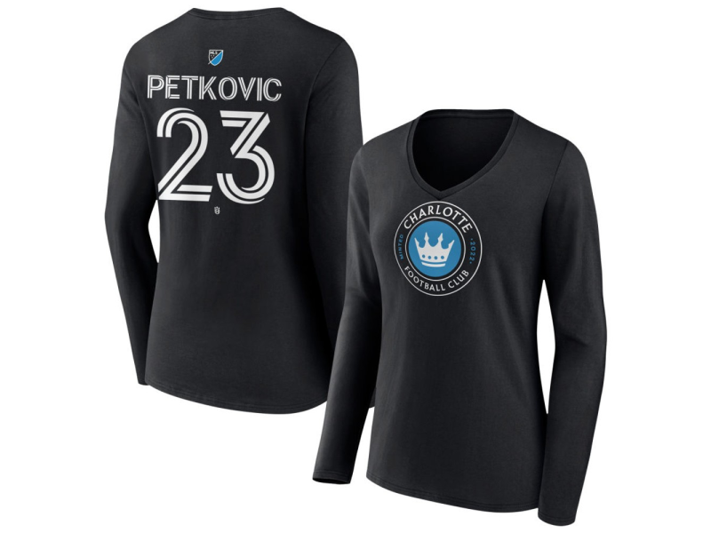 Women's Charlotte FC #23 Nikola Petkovic Team Authentic Long Sleeve V-Neck T-Shirt - Black
