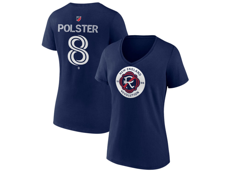 Women's New England Revolution #8 Matt Polster Team Authentic V-Neck T-Shirt - Navy