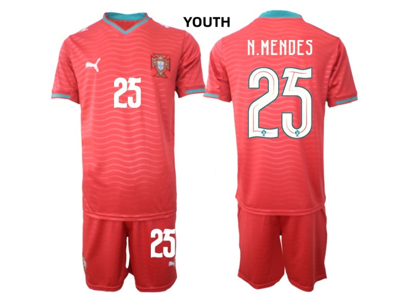 Youth N.MENDES Portugal 2026 World Cup Home Fan Jersey - Red