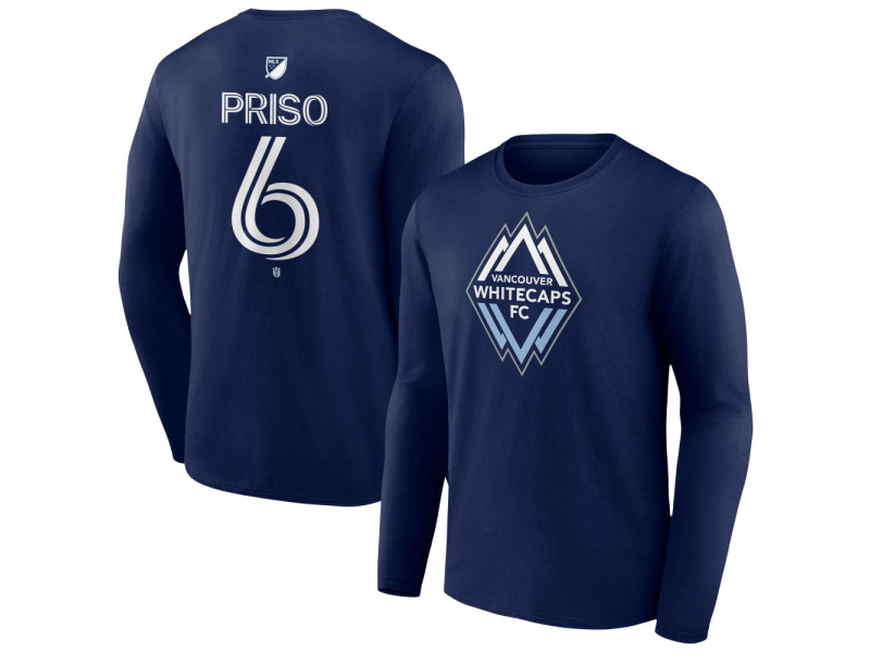 Men's Vancouver Whitecaps FC #6 Ralph Priso Team Authentic Long Sleeve T-Shirt - Navy