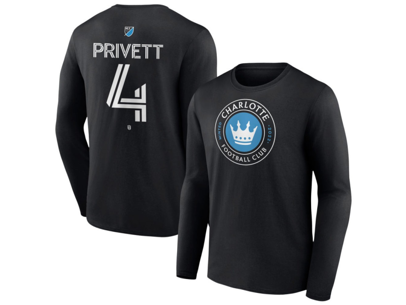 Men's Charlotte FC #4 Andrew Privett Team Authentic Long Sleeve T-Shirt - Black