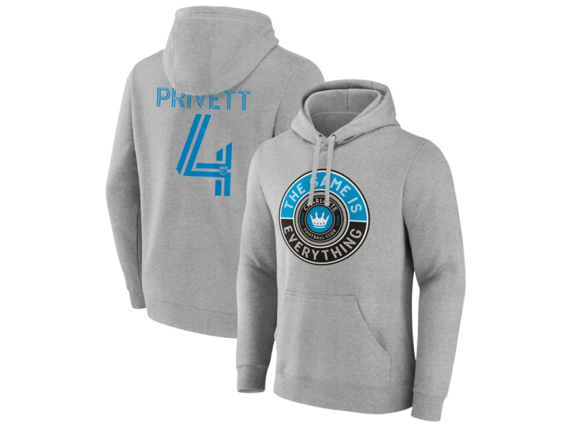Men's Charlotte FC The Game Is Everything #4 Andrew Privett Pullover Hoodie - Gray