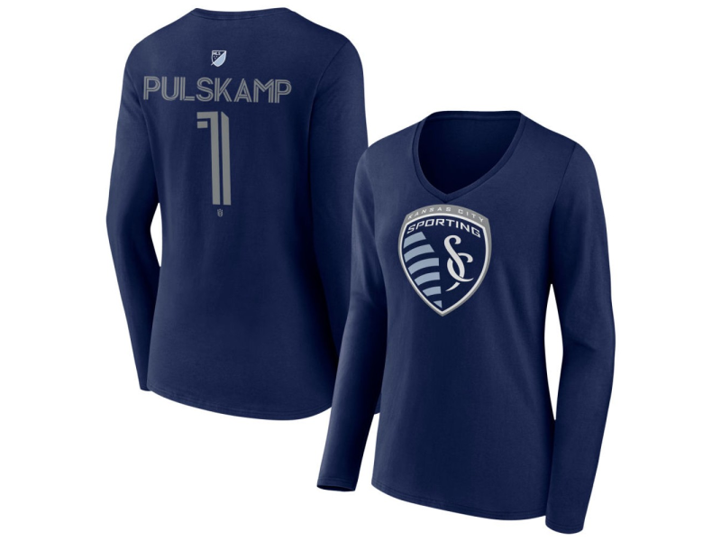 Women's Sporting Kansas City #1 John Pulskamp Team Authentic Long Sleeve V-Neck T-Shirt - Navy