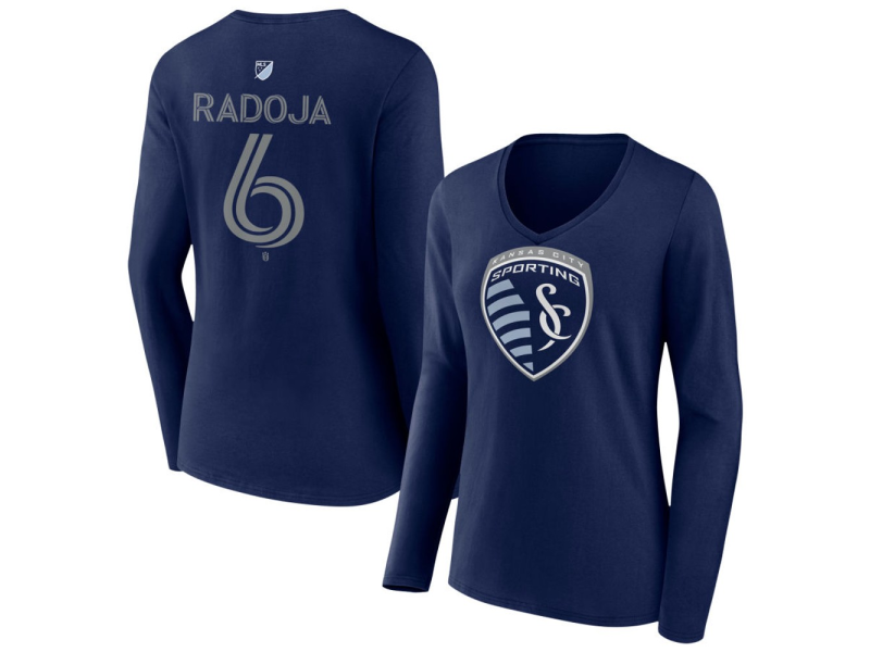 Women's Sporting Kansas City #6 Nemanja Radoja Team Authentic Long Sleeve V-Neck T-Shirt - Navy