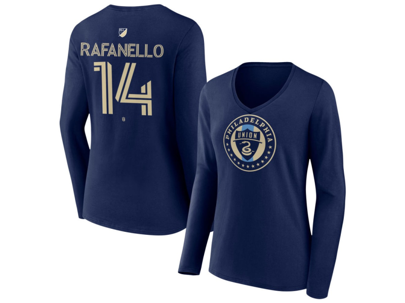 Women's Philadelphia Union #14 Jeremy Rafanello Team Authentic Long Sleeve V-Neck T-Shirt - Navy
