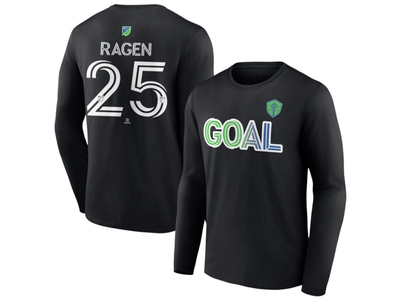 Men's Seattle Sounders FC Goal #25 Jackson Ragen Long Sleeve T-Shirt - Black