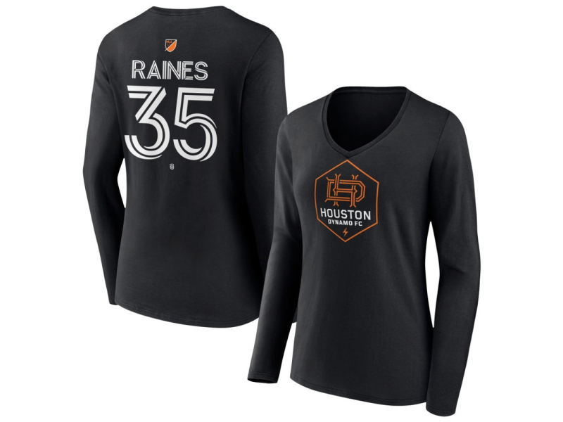 Women's Houston Dynamo FC Authentic Stack #35 Brooklyn Raines Long Sleeve V-Neck T-Shirt - Black