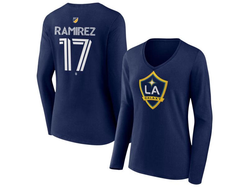 Women's LA Galaxy #17 Christian Ramirez Team Authentic Long Sleeve V-Neck T-Shirt - Navy