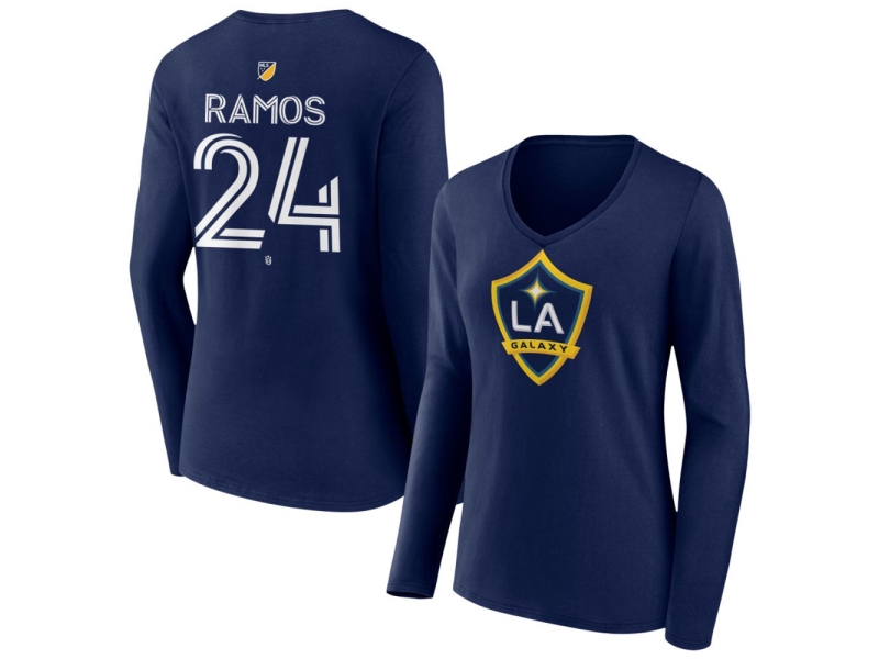 Women's LA Galaxy #24 Ruben Ramos Team Authentic Long Sleeve V-Neck T-Shirt - Navy