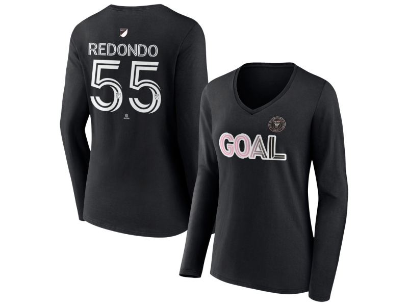 Women's Inter Miami CF Goal #55 Federico Redondo V-Neck Long Sleeve T-Shirt - Black