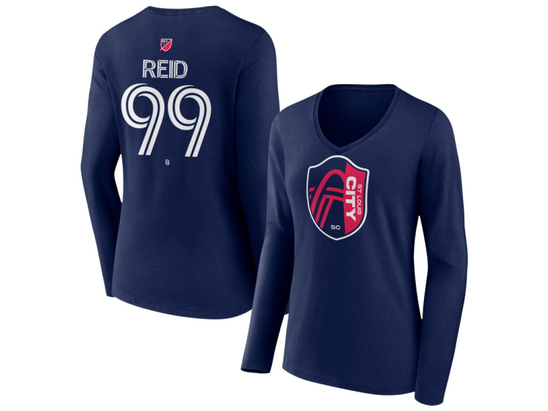 Women's St. Louis City SC #99 Jayden Reid Team Authentic Long Sleeve V-Neck T-Shirt - Navy