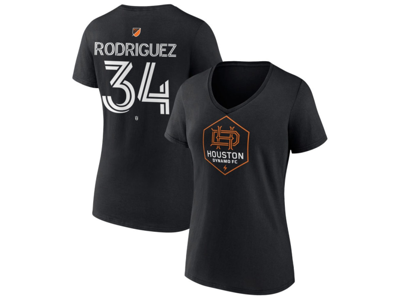 Women's Houston Dynamo FC Authentic Stack #34 Sebastian Rodriguez V-Neck T-Shirt - Black