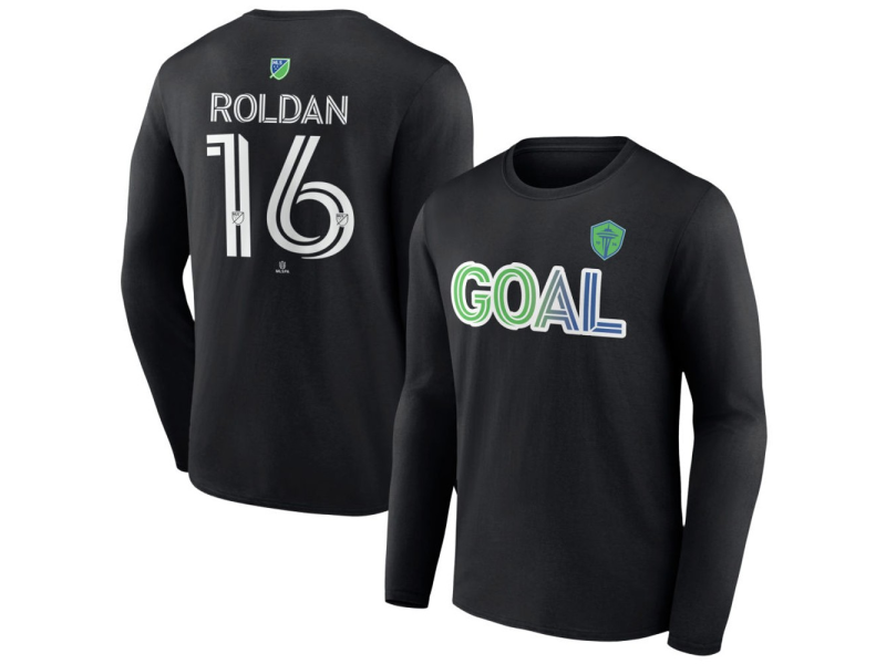 Men's Seattle Sounders FC Goal #16 Alex Roldan Long Sleeve T-Shirt - Black