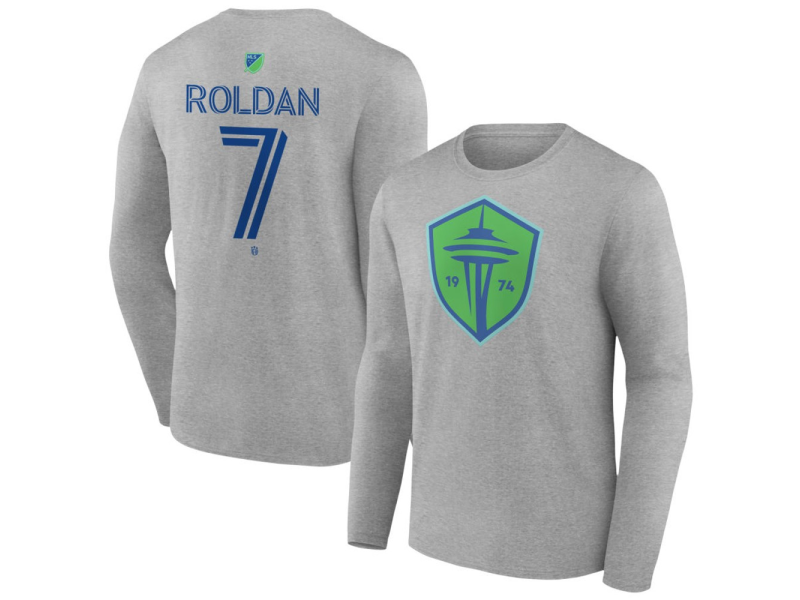 Youth Seattle Sounders FC Authentic Stack #7 Cristian Roldan Long Sleeve T-Shirt - Gray