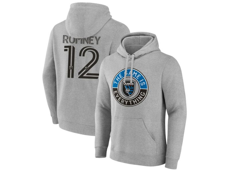 Men's San Jose Earthquakes The Game Is Everything #12 David Romney Pullover Hoodie - Gray