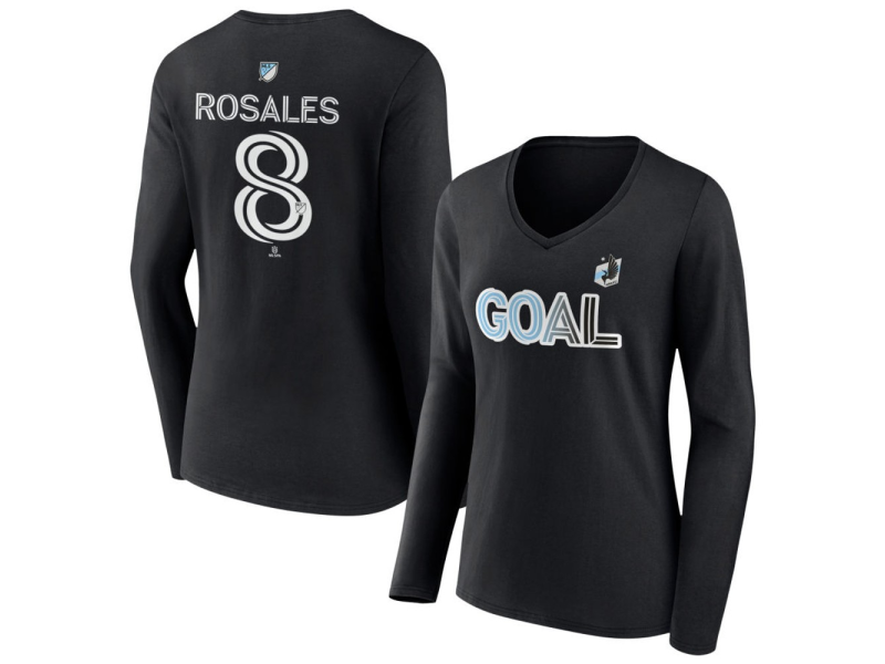 Women's Minnesota United FC Goal #8 Joseph Rosales V-Neck Long Sleeve T-Shirt - Black