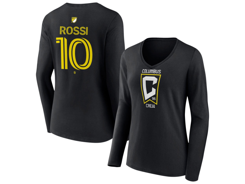 Women's Columbus Crew #10 Diego Rossi Team Authentic Long Sleeve V-Neck T-Shirt - Black