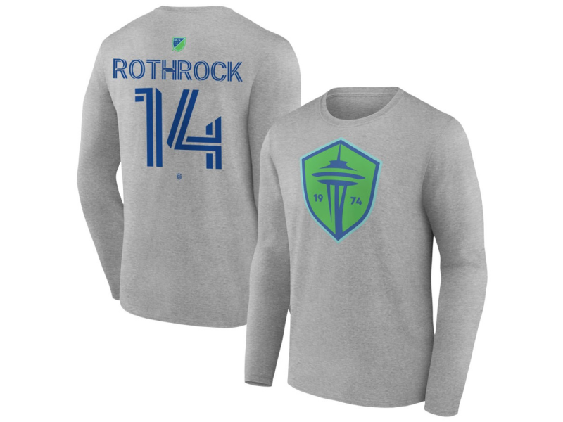 Men's Seattle Sounders FC Authentic Stack #14 Paul Rothrock Long Sleeve T-Shirt - Gray