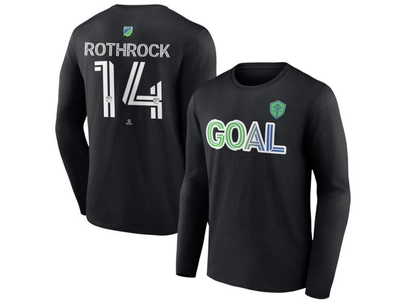 Men's Seattle Sounders FC Goal #14 Paul Rothrock Long Sleeve T-Shirt - Black