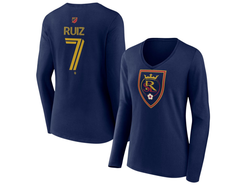 Women's Real Salt Lake #7 Pablo Ruiz Team Authentic Long Sleeve V-Neck T-Shirt - Navy