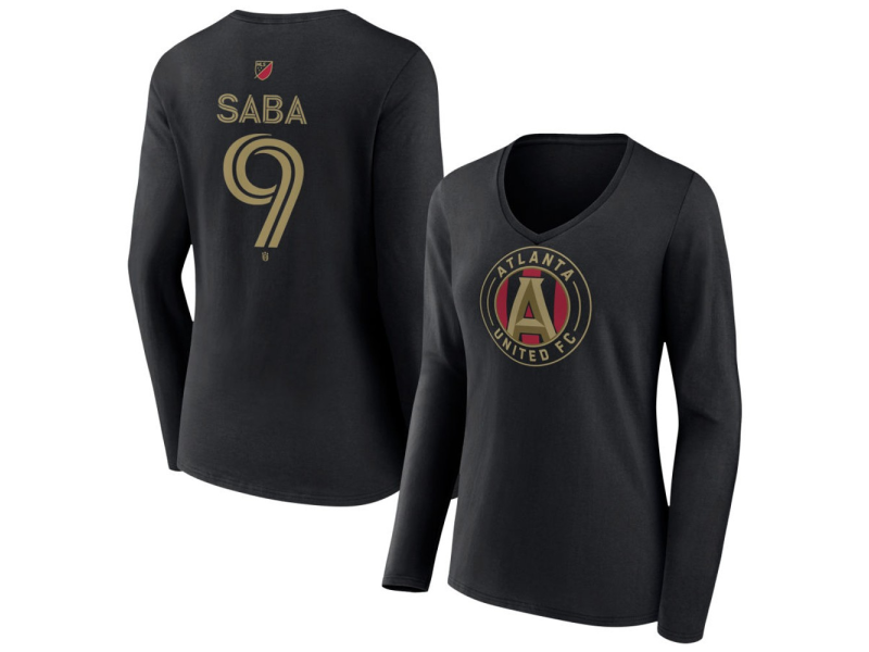 Women's Atlanta United FC #9 Saba Team Authentic Long Sleeve V-Neck T-Shirt - Black