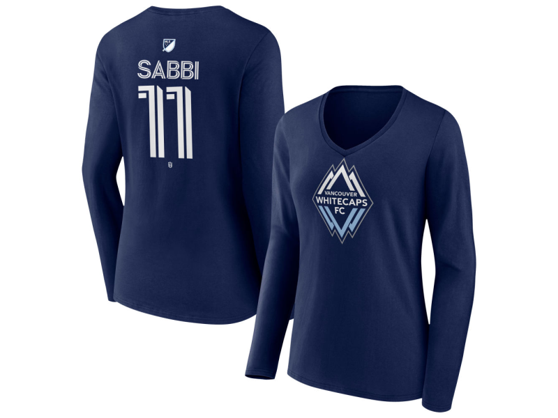 Women's Vancouver Whitecaps FC #11 Emmanuel Sabbi Team Authentic Long Sleeve V-Neck T-Shirt - Navy