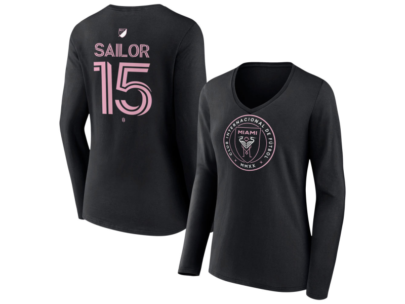 Women's Inter Miami CF Authentic Stack #15 Ryan Sailor Long Sleeve V-Neck T-Shirt - Black