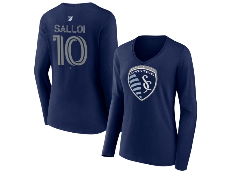 Women's Sporting Kansas City #10 Daniel Salloi Team Authentic Long Sleeve V-Neck T-Shirt - Navy