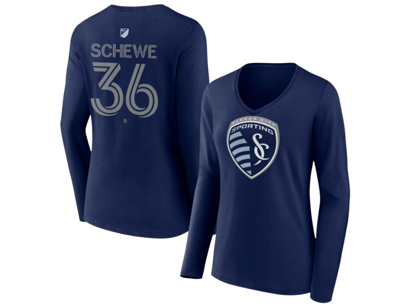 Women's Sporting Kansas City #36 Ryan Schewe Team Authentic Long Sleeve V-Neck T-Shirt - Navy